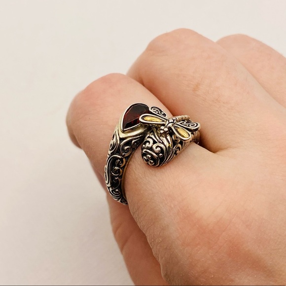 EUC Devata Sterling Silver & 18k Gold Dragonfly Wrap Ring w/ Red Garnet Stone - Picture 13 of 17